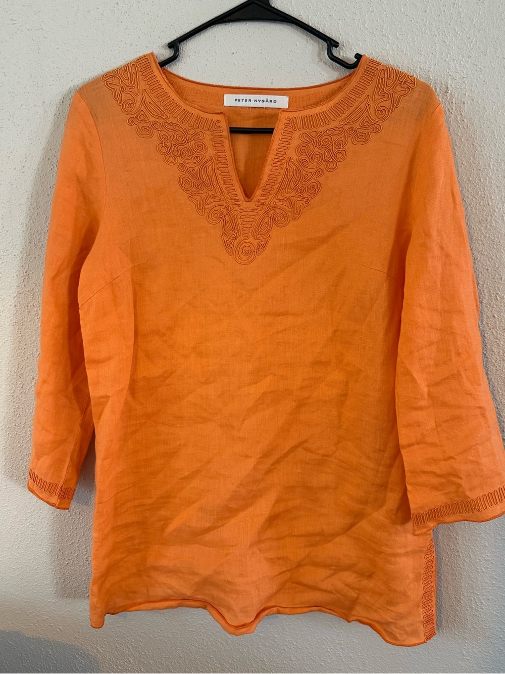 Peter Nygard Bright Orange Embroidered Linen Tunic
